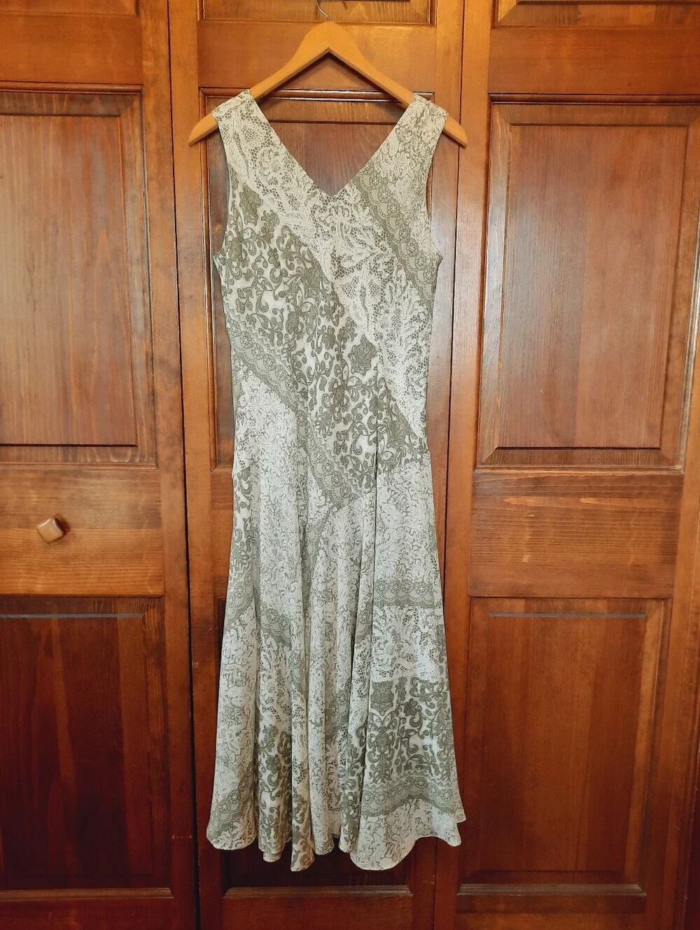 Vintage K Studio Paisley Lace Print Assystemrical Drop Waist Midi Dress Size 14